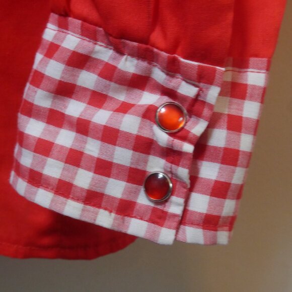 Vintage Red Western Shirt with Gingham Trim Pearl Snap Mens XL - Picture 7 of 16